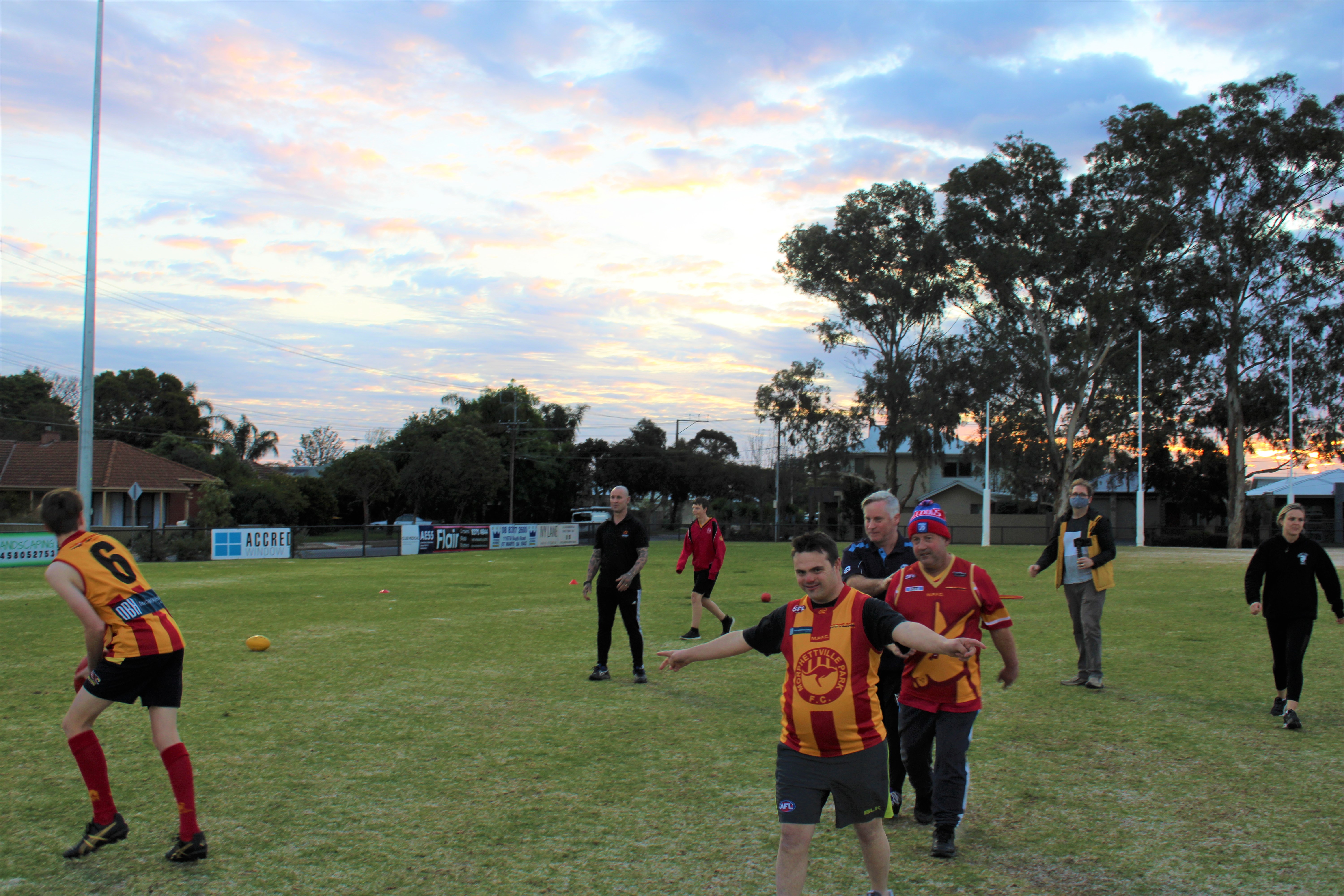 Football game being played on an outdoor field